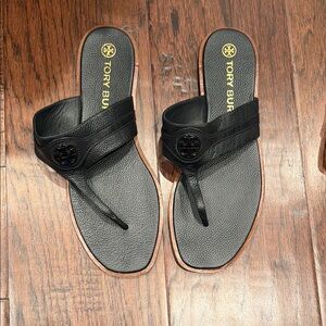 Tory Burch Black Leather Thong Sandals